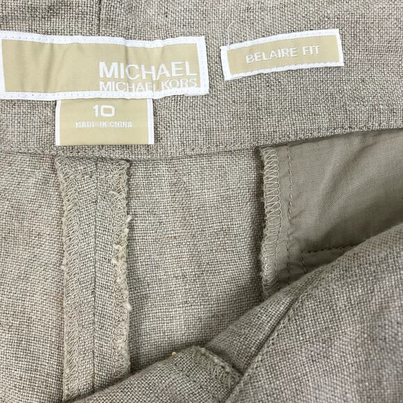 MICHAEL KORS Linen Wide Pant Women Sz10 Natural Cottage Fairy Retro Preppy Boho - Picture 5 of 7